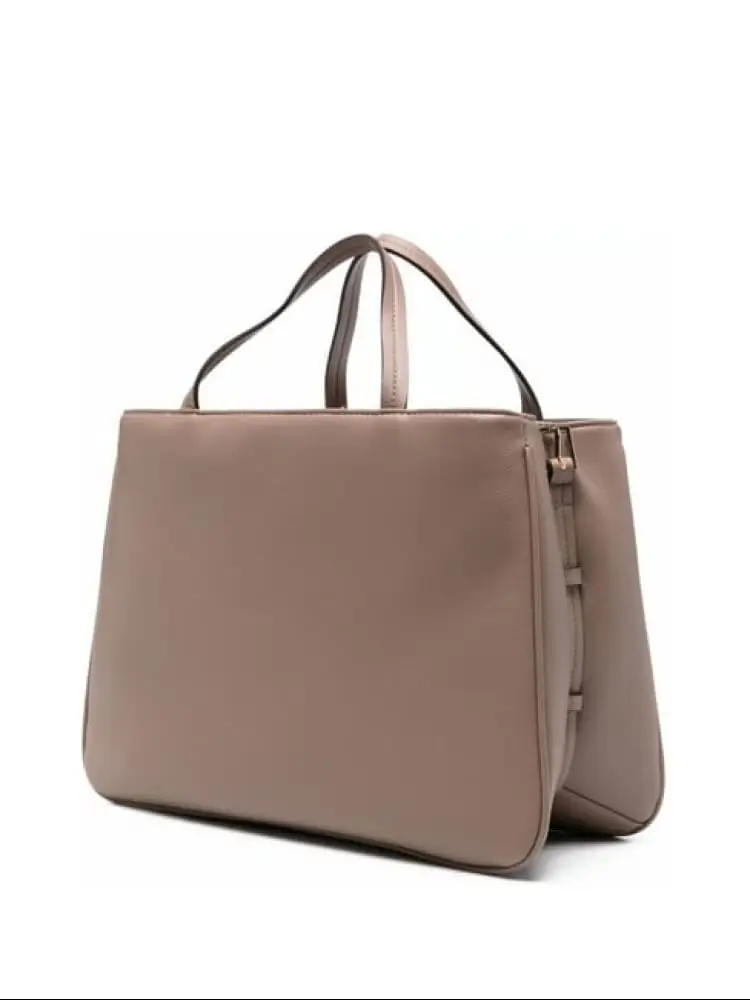 borsa a mano in ecopelle beige scuro con micro logo miniatura 2