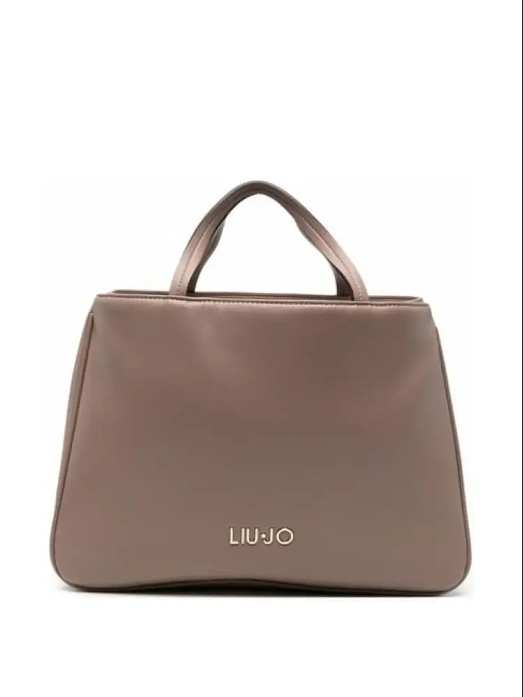 borsa a mano in ecopelle beige scuro con micro logo