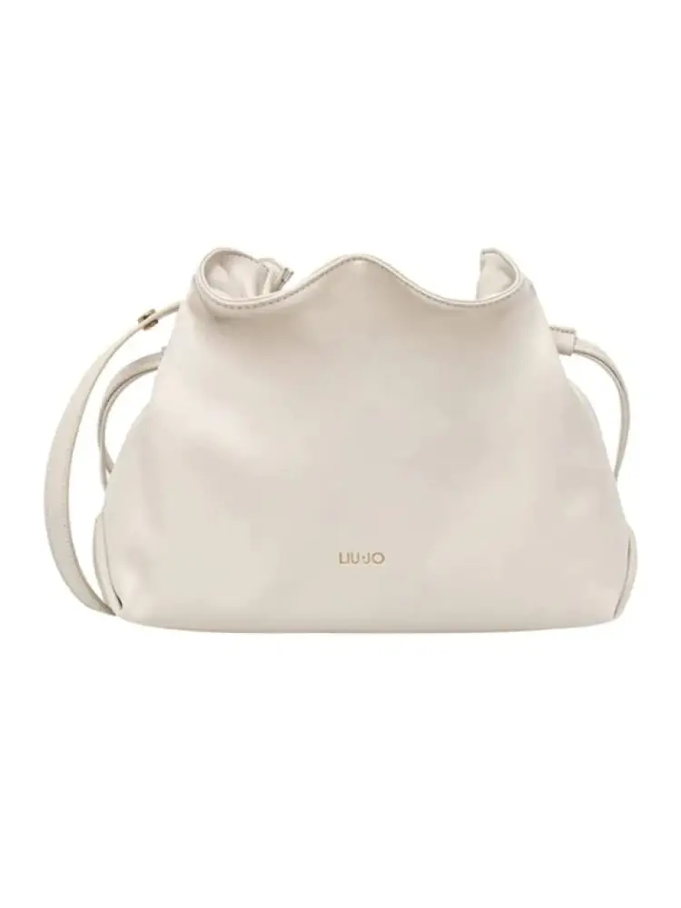 borsa a spalla donna color crema con logo lettering dorato