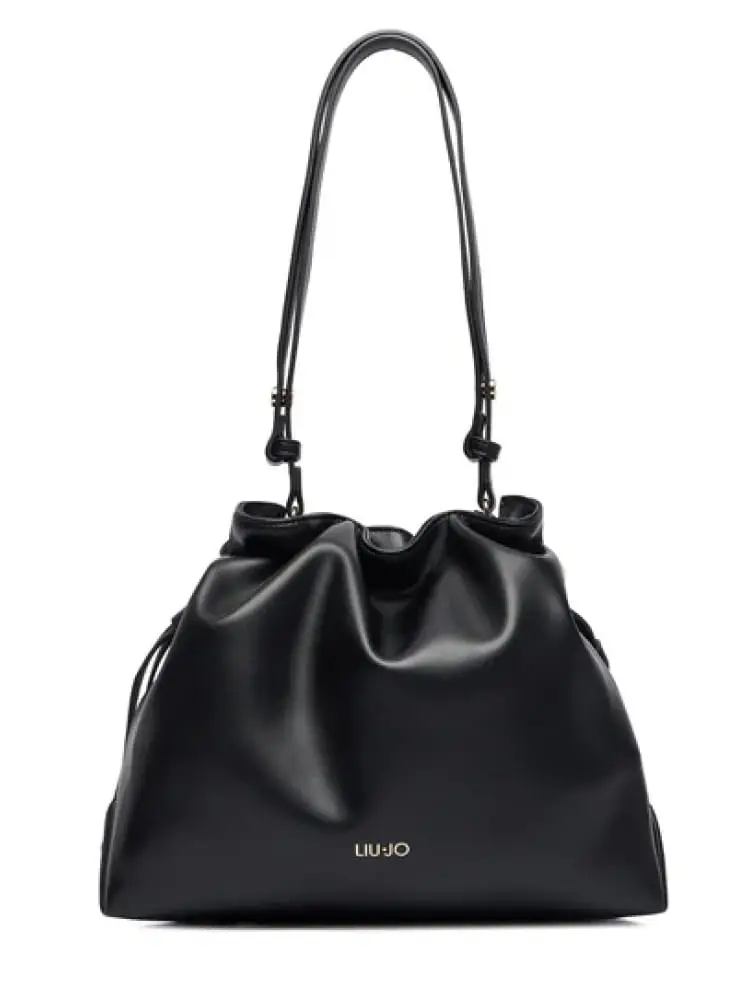 borsa a spalla donna nera con logo lettering dorato