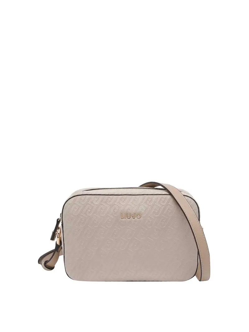 Borsa a tracolla con logo beige