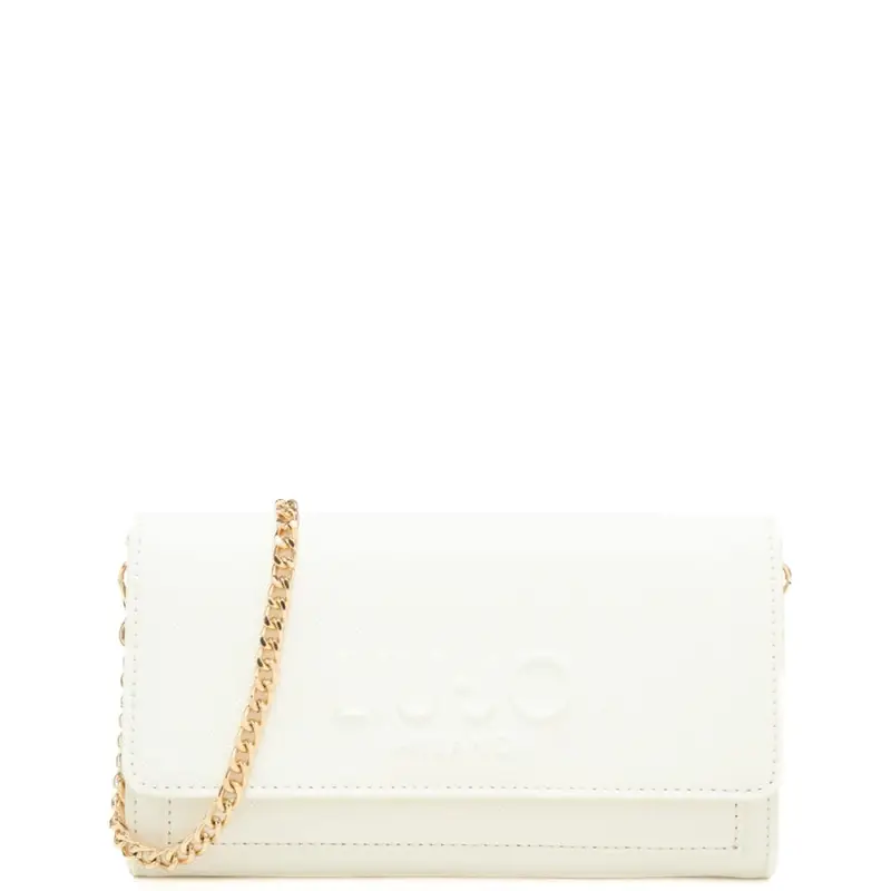 borsa a tracolla da donna in pelle martellata con logo lettering frontale in rilievo crema