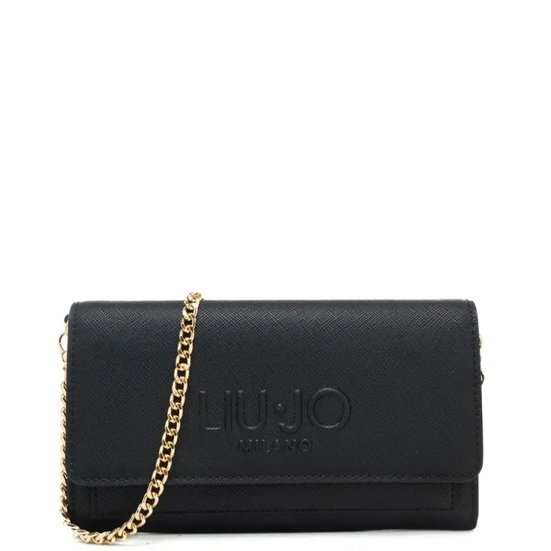 borsa a tracolla da donna in pelle martellata con logo lettering frontale in rilievo nera