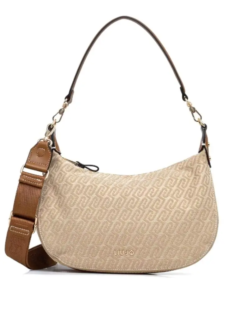 borsa a tracolla donna beige con pattern logato all over