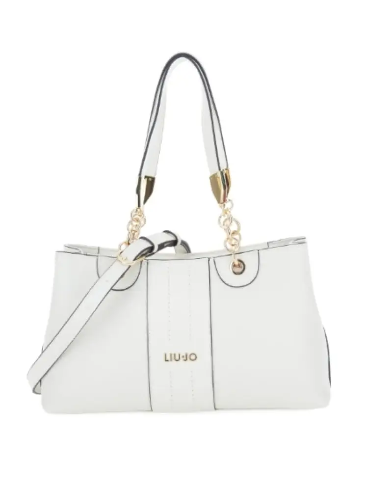 borsa a tracolla donna bianca con inserti e logo dorati