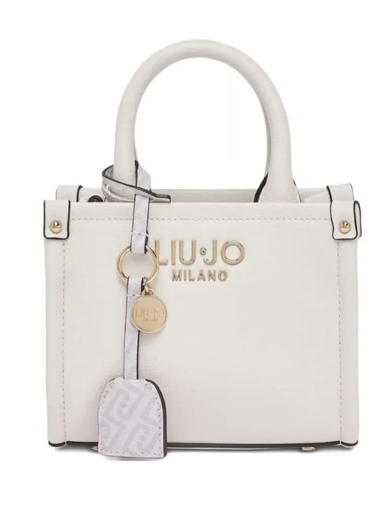 borsa a tracolla donna color crema con inserti e logo dorati