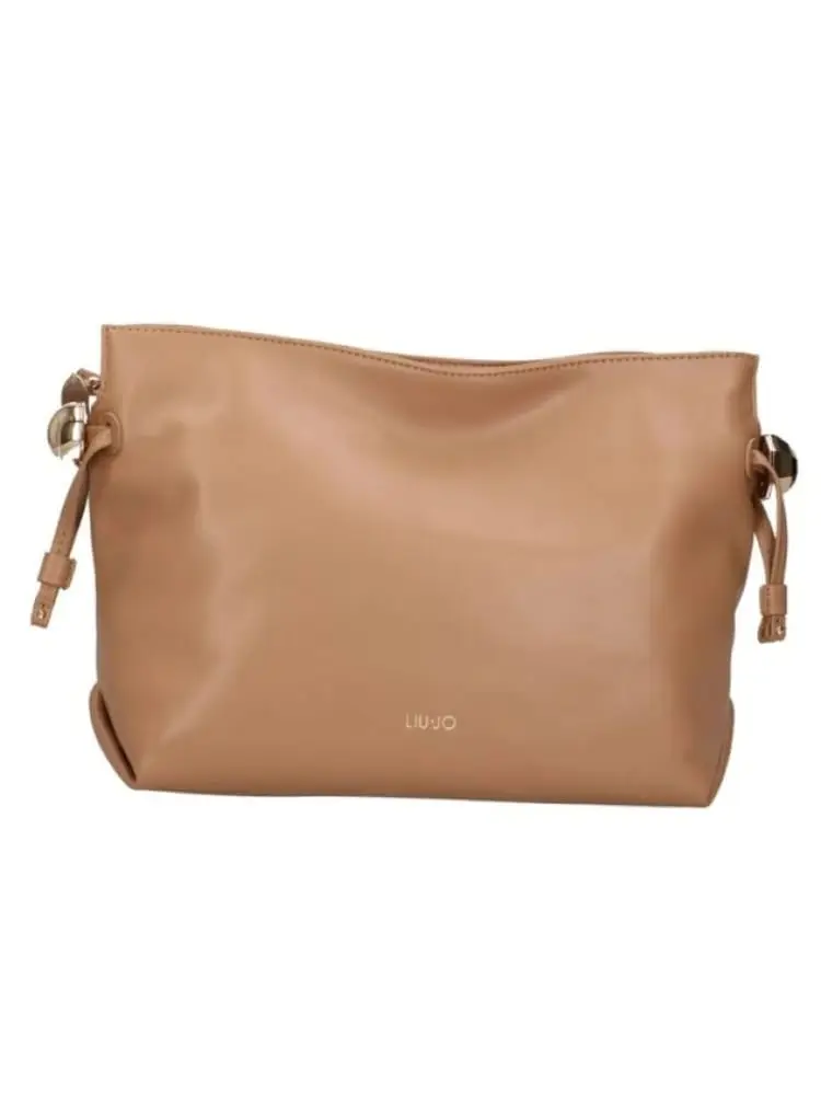 borsa a tracolla donna in ecopelle color cammello con logo dorato