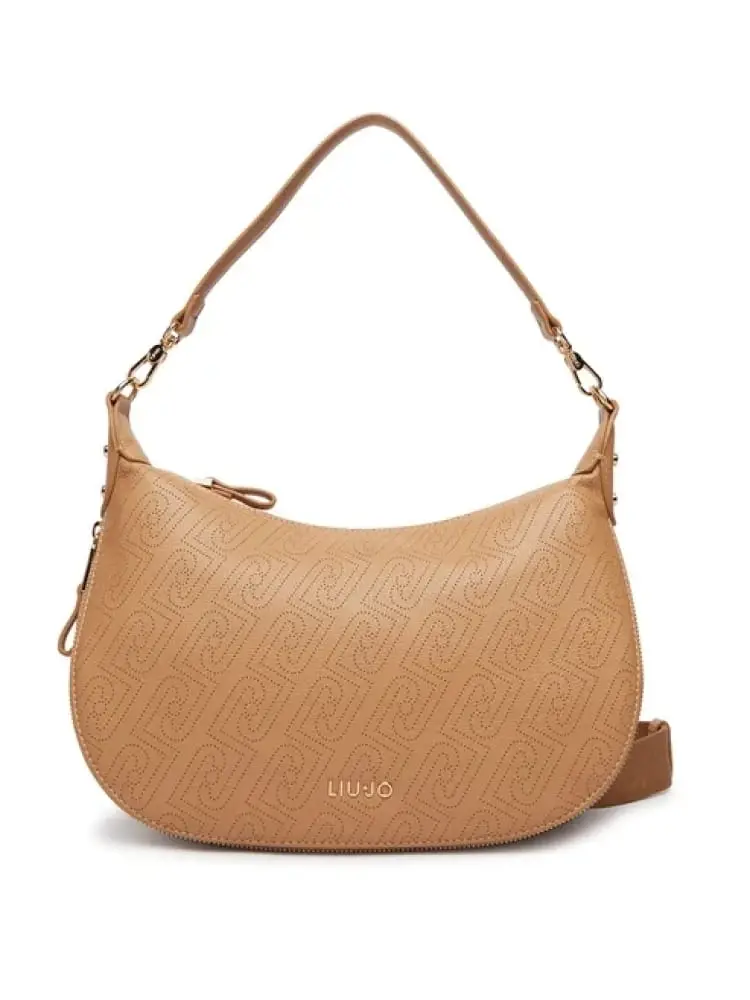 borsa a tracolla donna marrone in similpelle con logo dorato