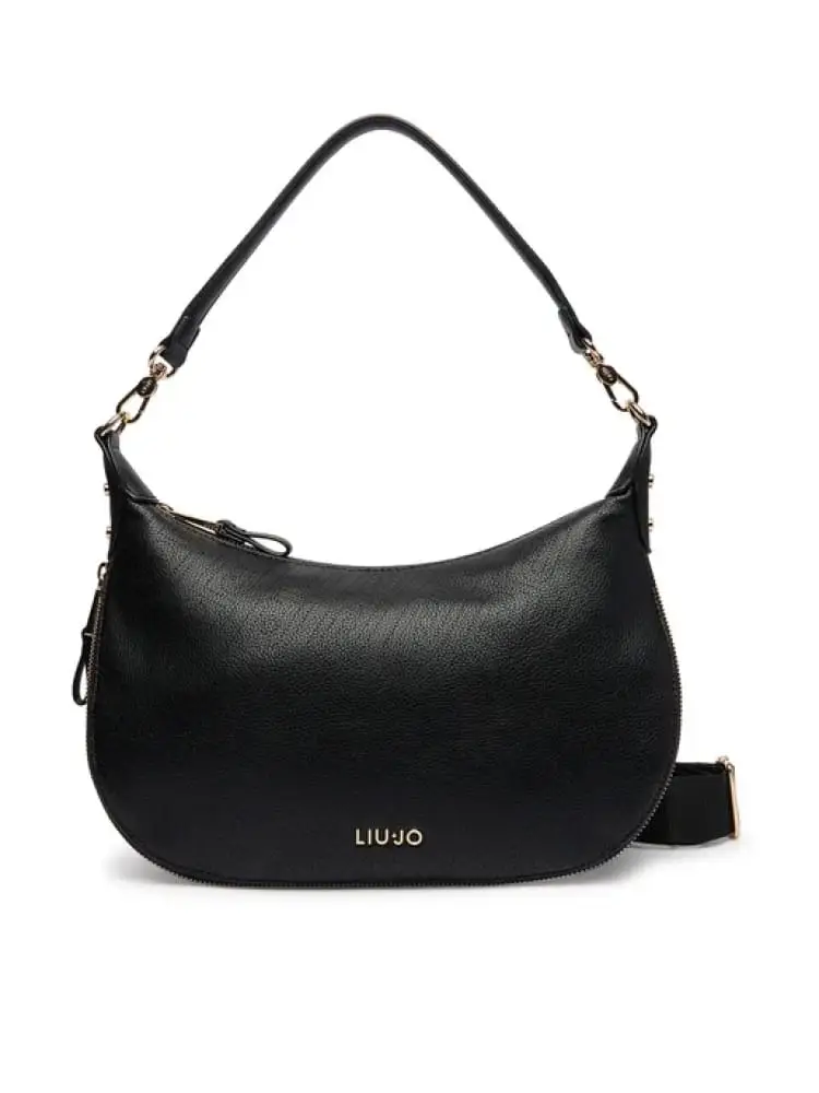 borsa a tracolla donna nera in similpelle con logo dorato