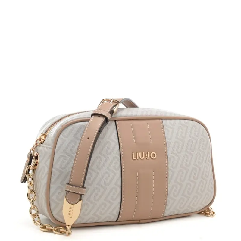 borsa camera case da donna con inserti a contrasto e stampa con logo monogram all over naturale miniatura 2