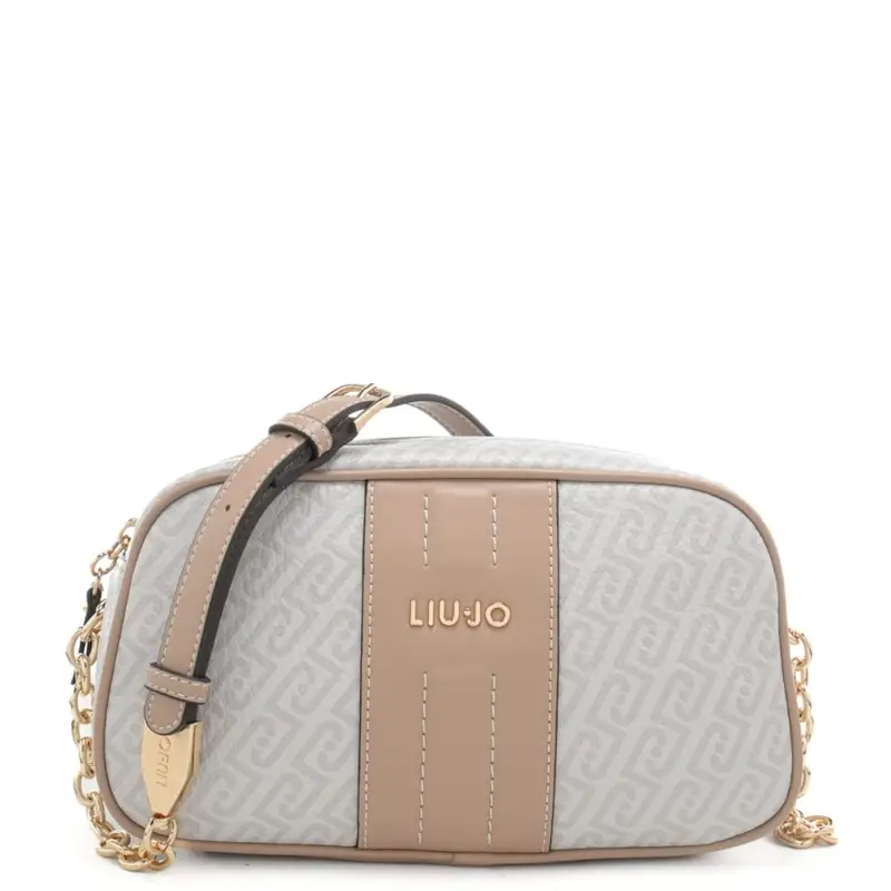 borsa camera case da donna con inserti a contrasto e stampa con logo monogram all over naturale