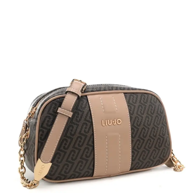 borsa camera case da donna con inserti a contrasto e stampa con logo monogram all over testa di moro miniatura 3