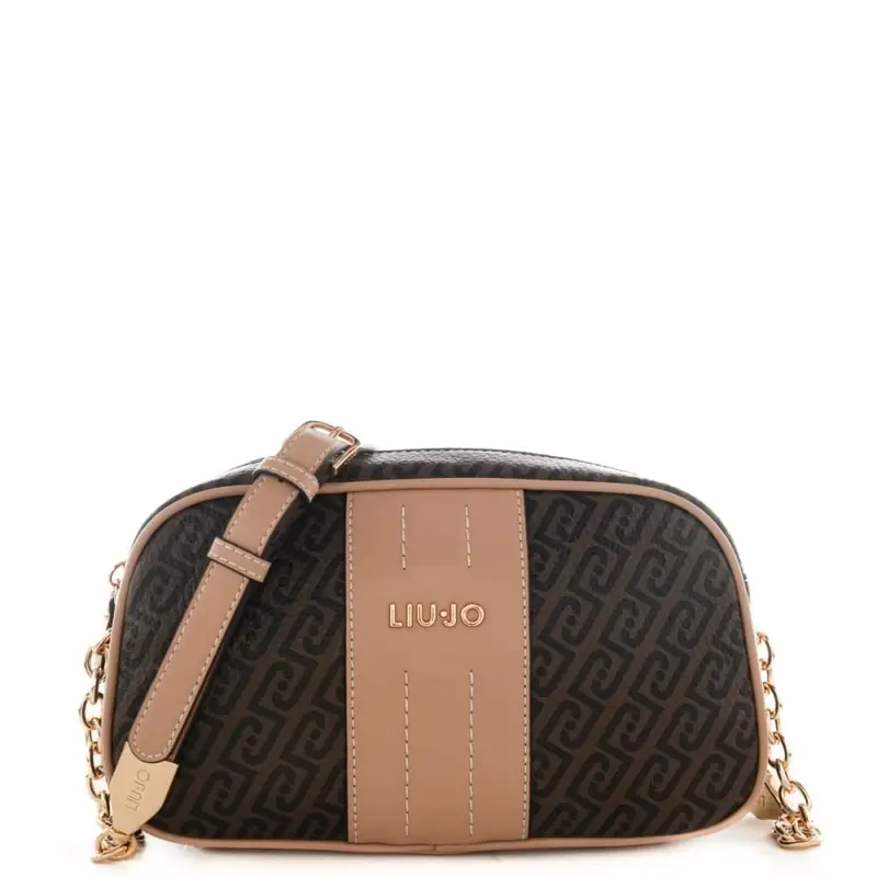 borsa camera case da donna con inserti a contrasto e stampa con logo monogram all over testa di moro