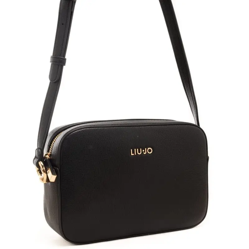 borsa camera case da donna con logo lettering in metallo sul davanti nera miniatura 2