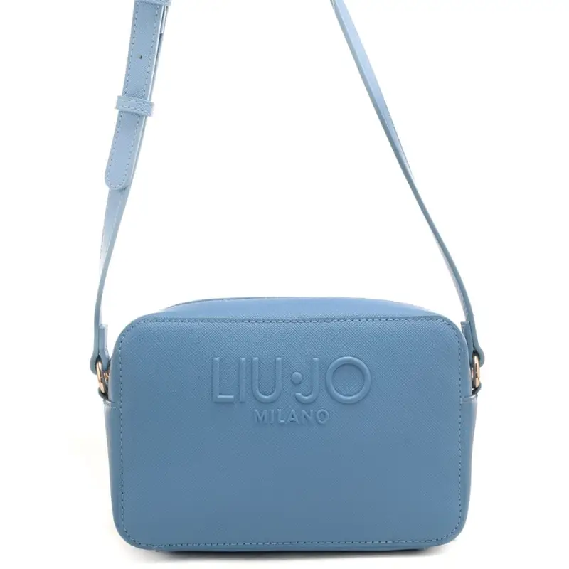 borsa camera case da donna con logo lettering in rilievo sul davanti azzurra