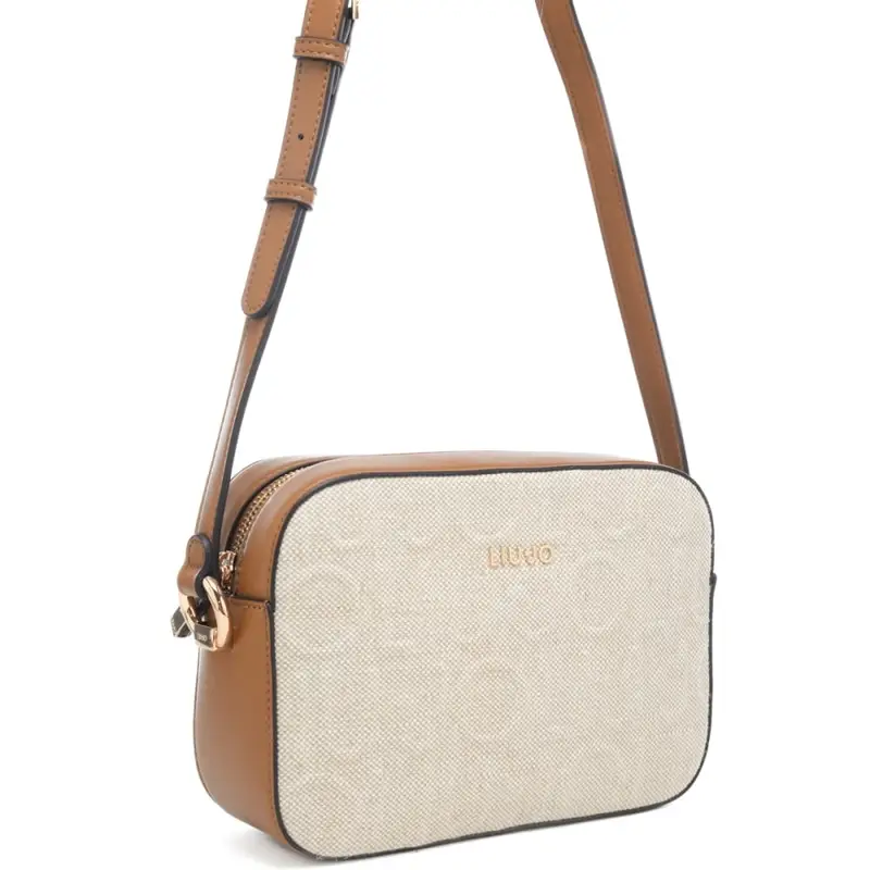 borsa camera case da donna in tessuto con inserti a contrasto naturale miniatura 2