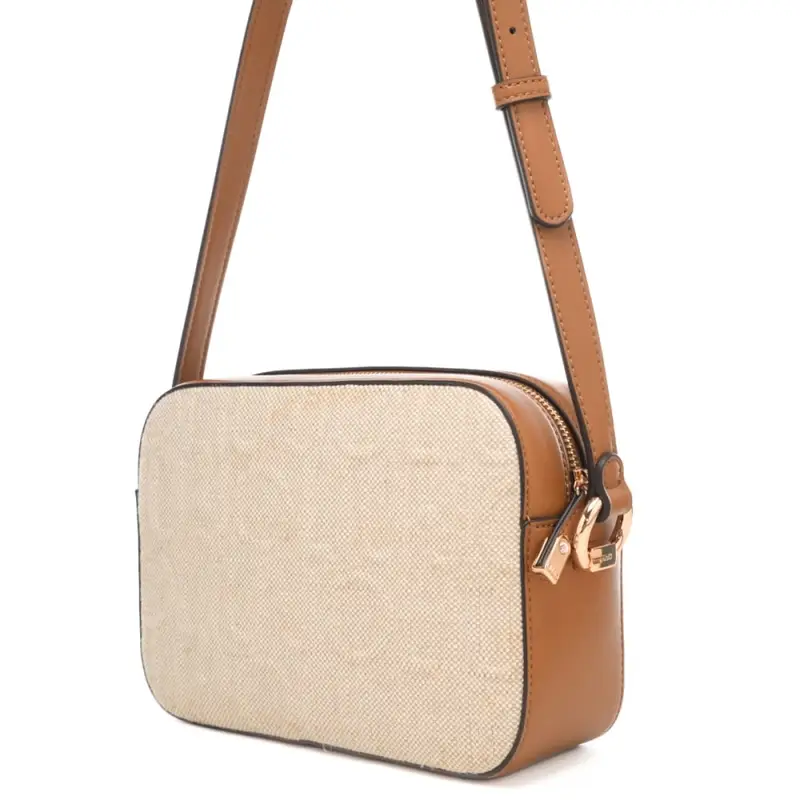 borsa camera case da donna in tessuto con inserti a contrasto naturale miniatura 3