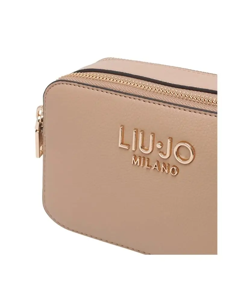 borsa camera case in ecopelle beige con logo miniatura 2