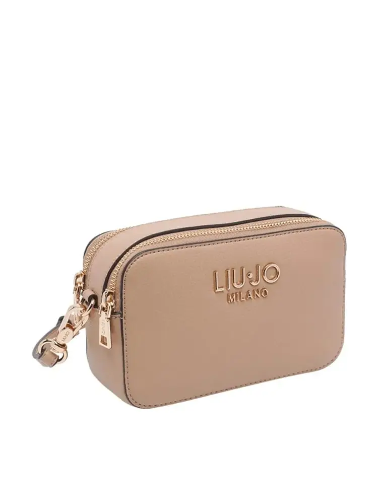 borsa camera case in ecopelle beige con logo miniatura 3
