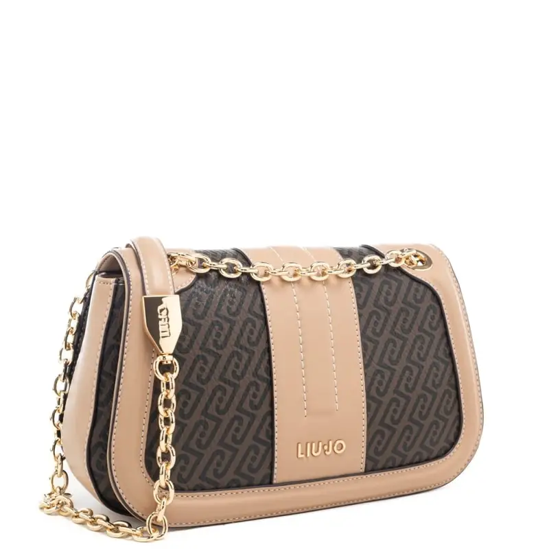borsa crossbody da donna con inserti a contrasto e stampa con logo monogram all over testa di moro miniatura 2
