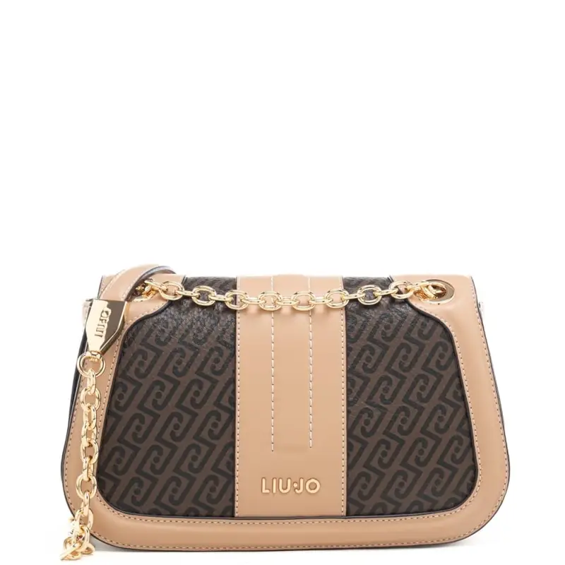 borsa crossbody da donna con inserti a contrasto e stampa con logo monogram all over testa di moro