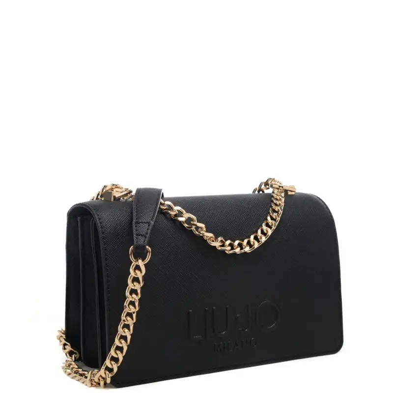 borsa crossbody da donna con logo lettering in rilievo sul davanti nera miniatura 3