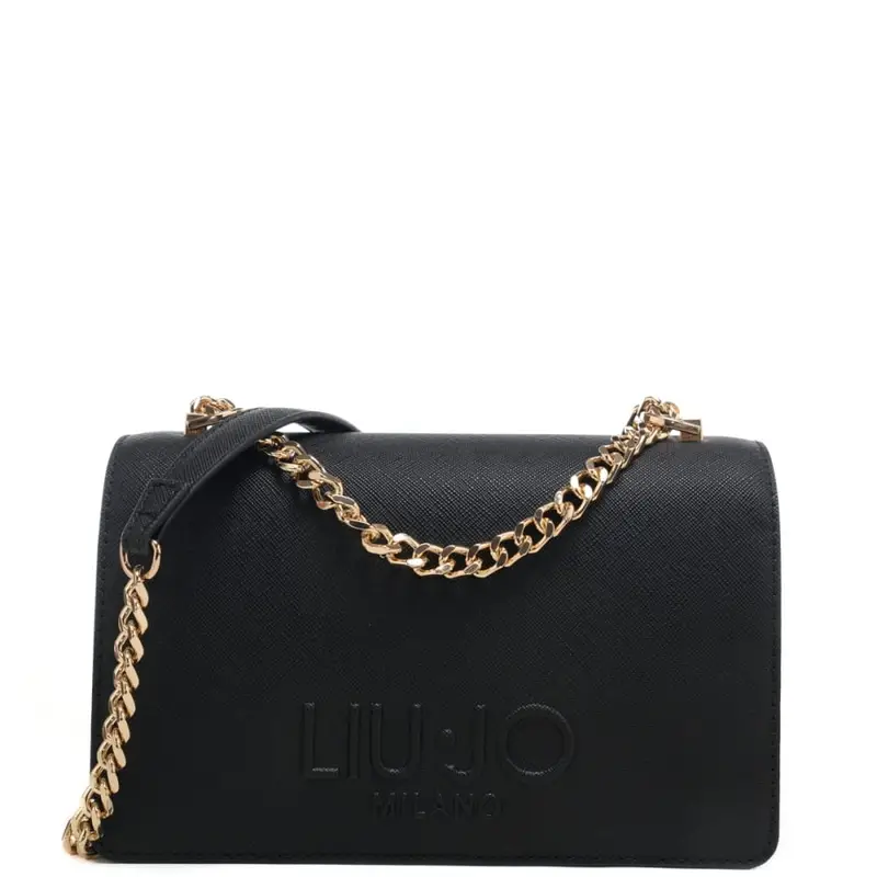 borsa crossbody da donna con logo lettering in rilievo sul davanti nera