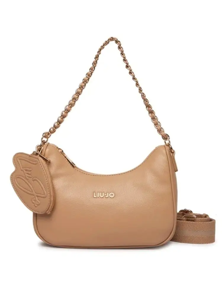 borsa donna beige con logo lettering dorato