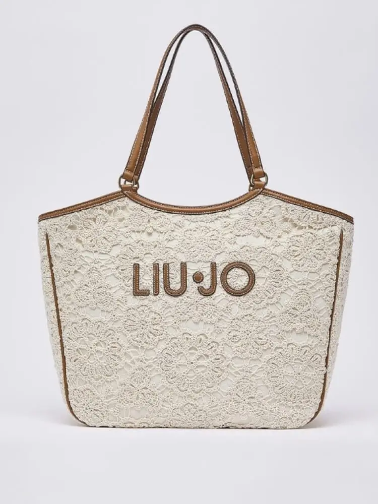 borsa donna color crema con logo frontale e dettagli trapuntati