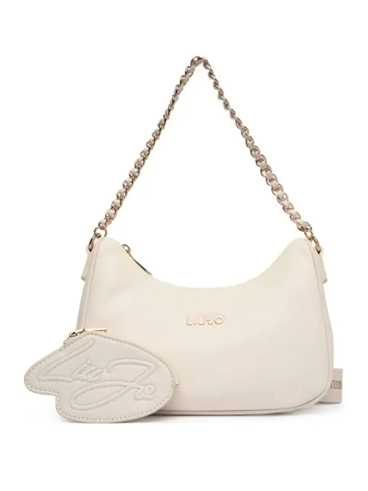 borsa donna color crema con logo lettering dorato