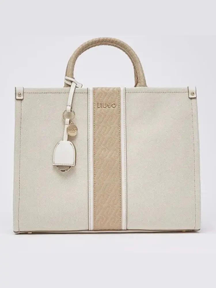 borsa donna color crema e sabbia con logo dorato