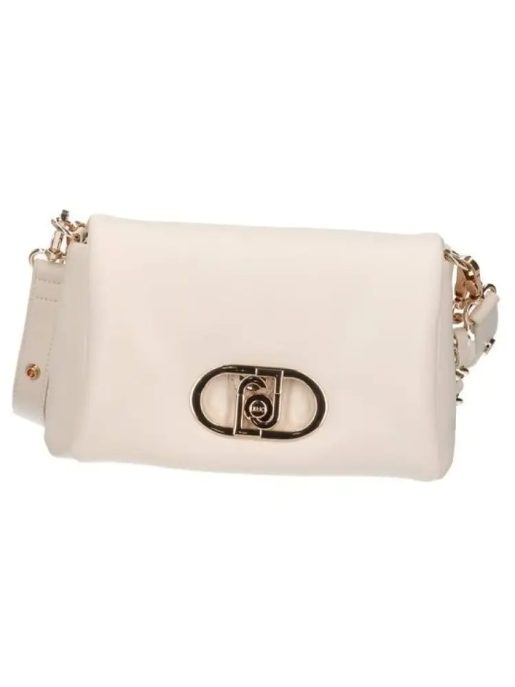 borsa donna color crema in ecopelle con maxi logo dorato
