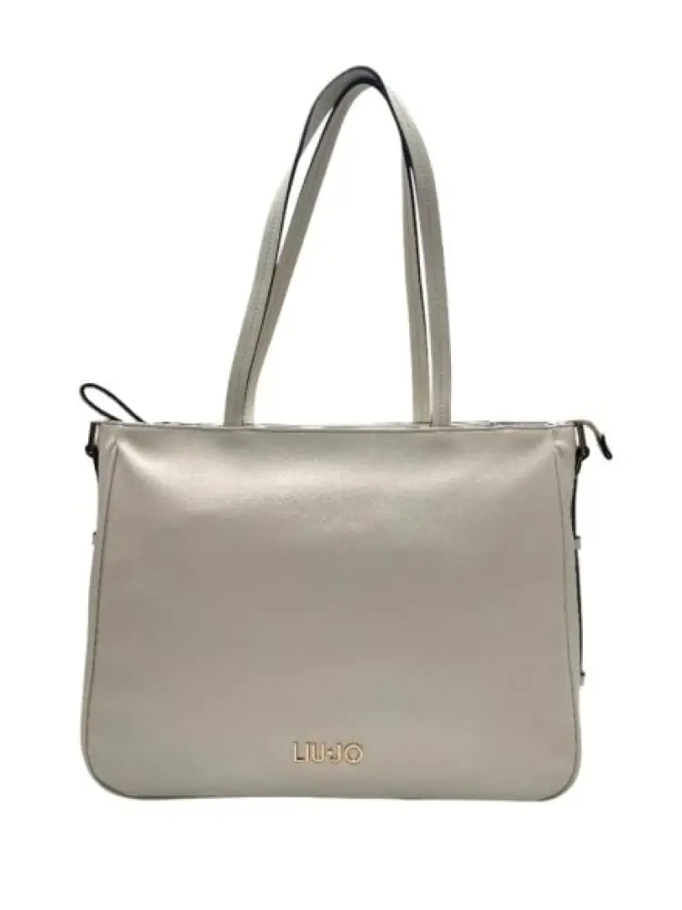 borsa donna crema con logo dorato frontale