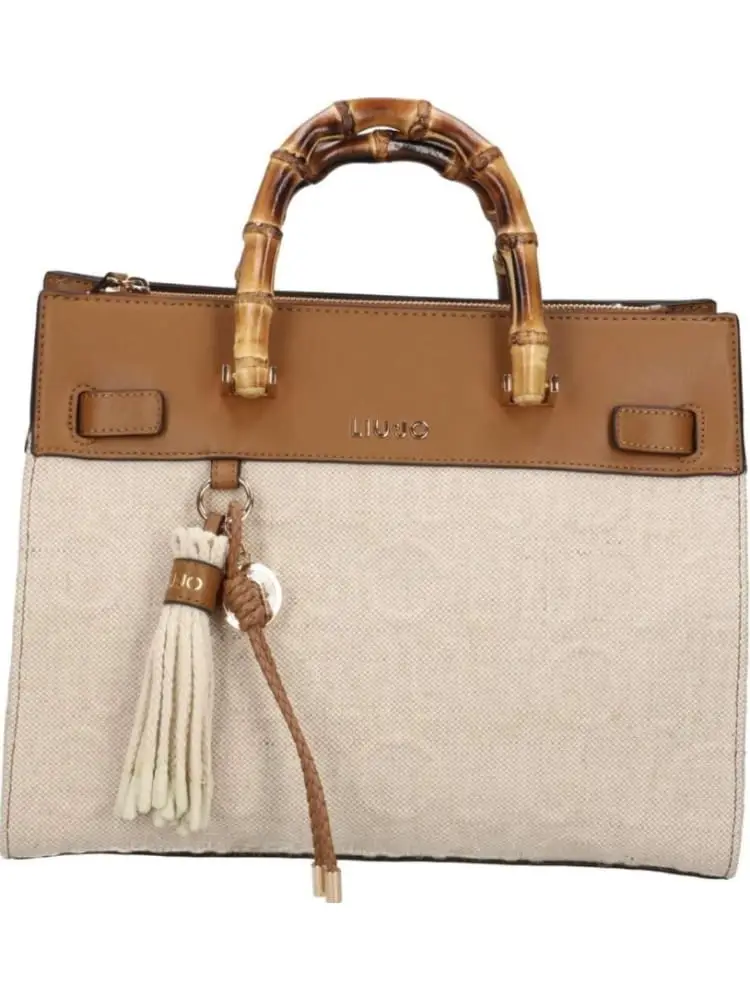 borsa donna crema e marrone con manico in bamboo