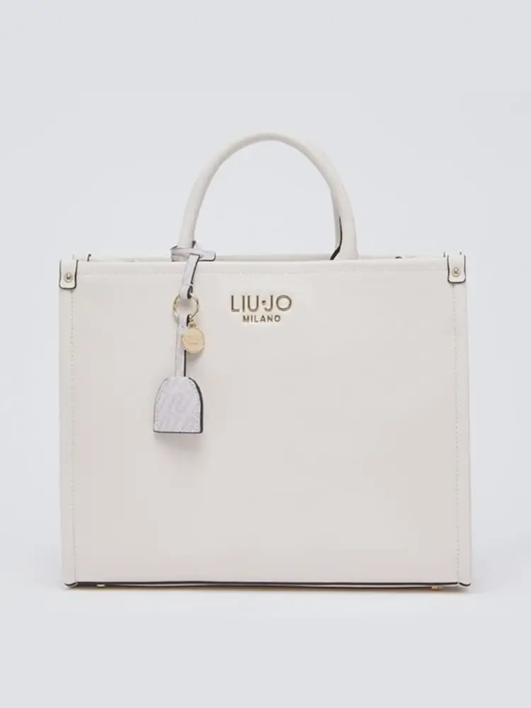 borsa donna in ecopelle bianca con charm removibile e logo dorato