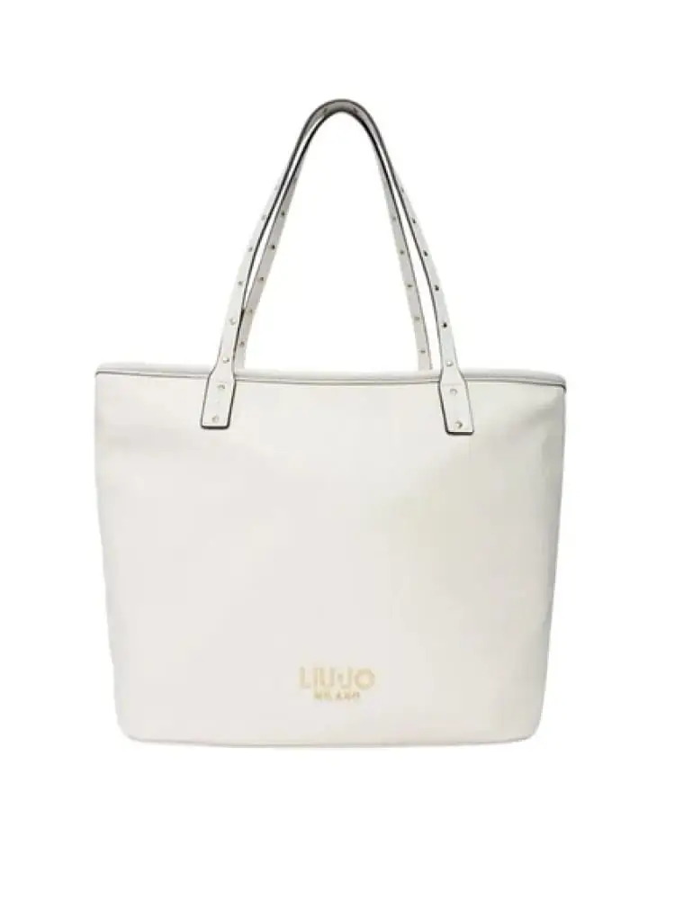 borsa donna in ecopelle bianca con logo dorato