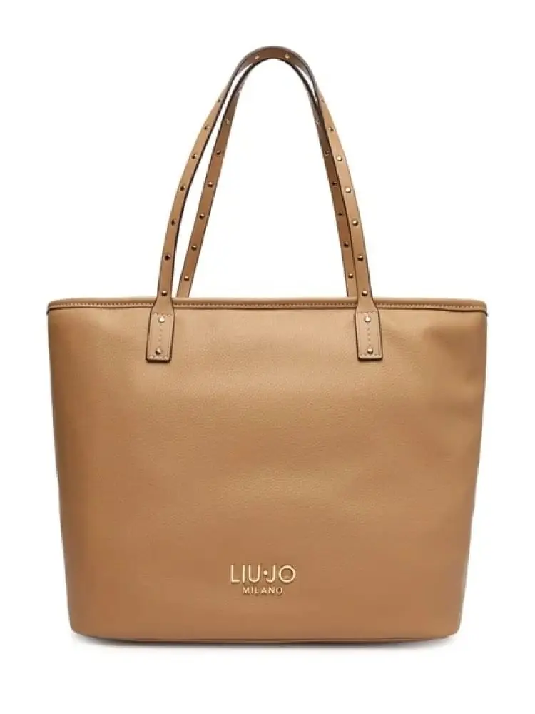 borsa donna in ecopelle marrone con logo dorato