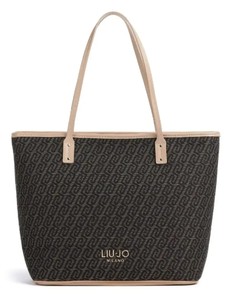 borsa donna in ecopelle marrone e pattern logato