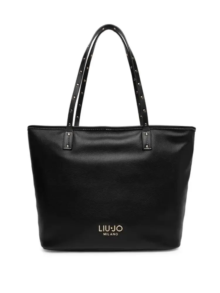 borsa donna in ecopelle nera con logo dorato