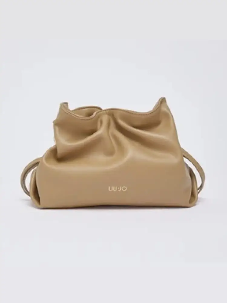 borsa donna in similpelle beige con logo dorato frontale