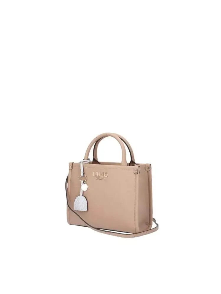 borsa donna in similpelle beige con logo lettering dorato miniatura 2