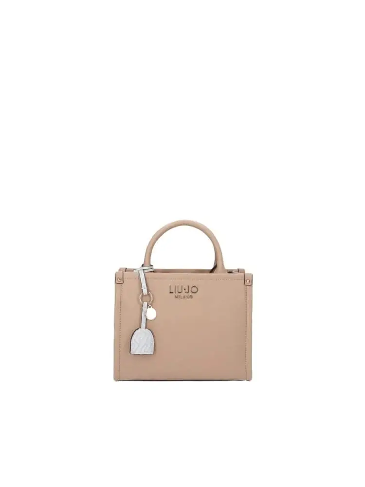 borsa donna in similpelle beige con logo lettering dorato