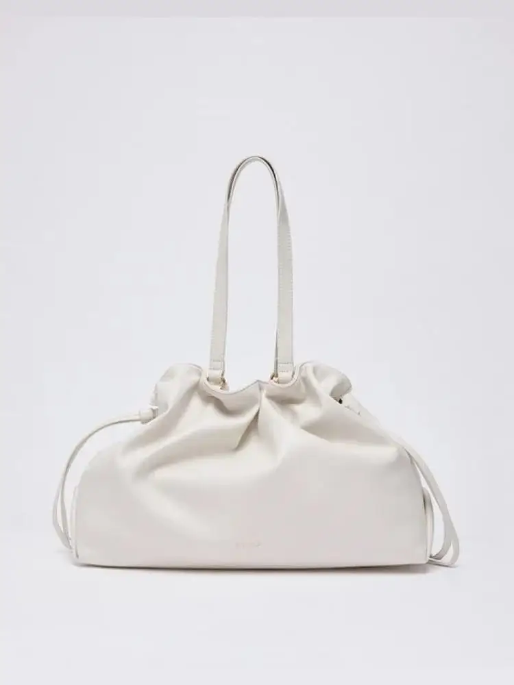 borsa donna in similpelle bianca con logo dorato frontale