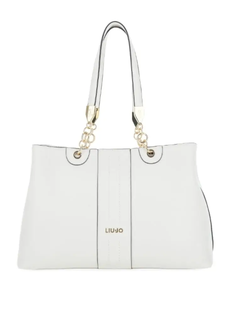 borsa donna in similpelle bianca con logo dorato