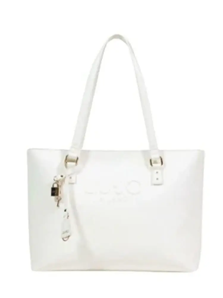 borsa donna in similpelle bianca con logo in rilievo e dettagli dorati