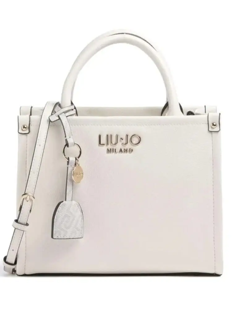 borsa donna in similpelle bianca con logo lettering dorato
