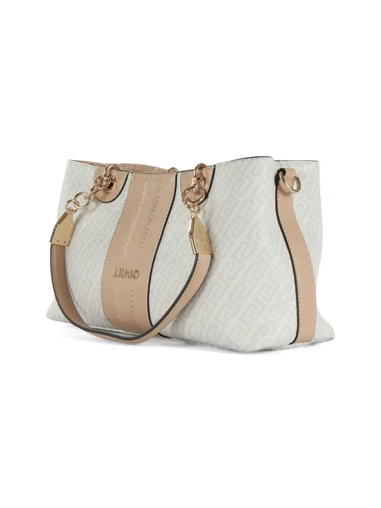 borsa donna in similpelle bianco e beige miniatura 3