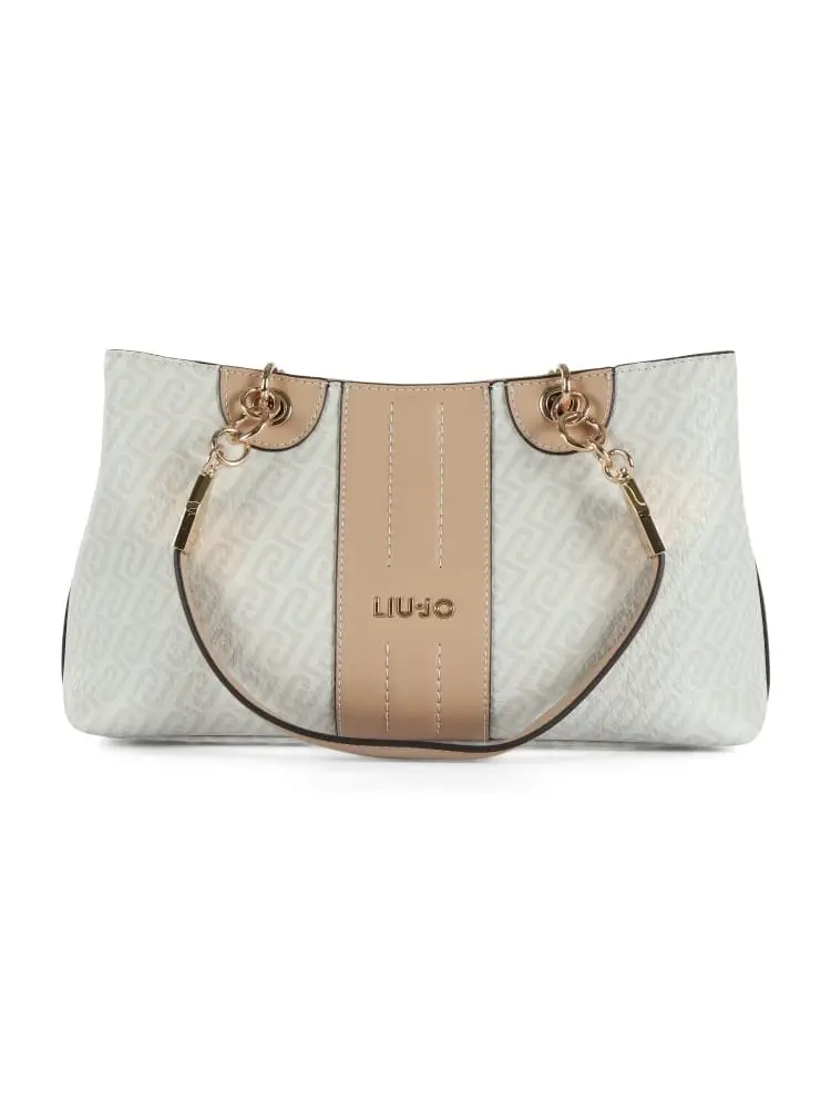 borsa donna in similpelle bianco e beige