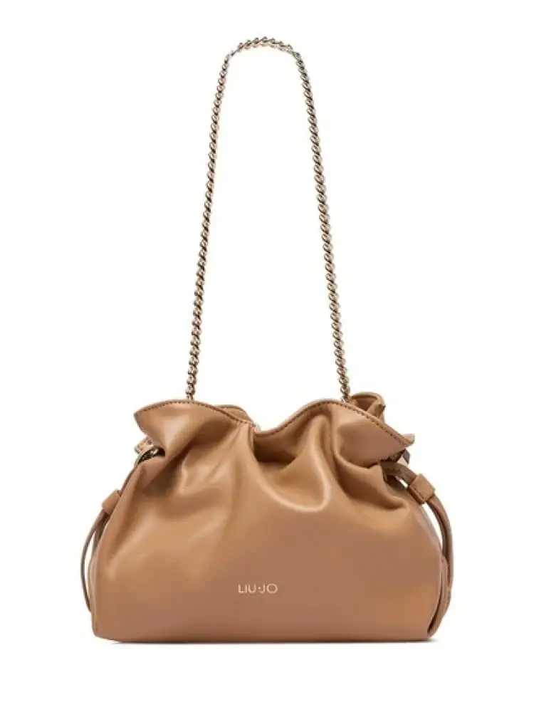 borsa donna in similpelle marrone con logo dorato frontale