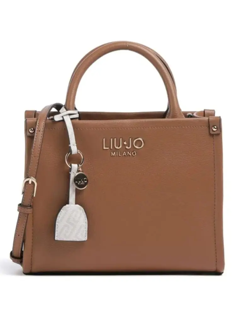 borsa donna in similpelle marrone con logo lettering dorato